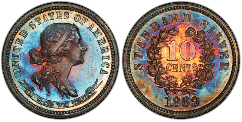 1869 Proof Dime Pattern - J-708