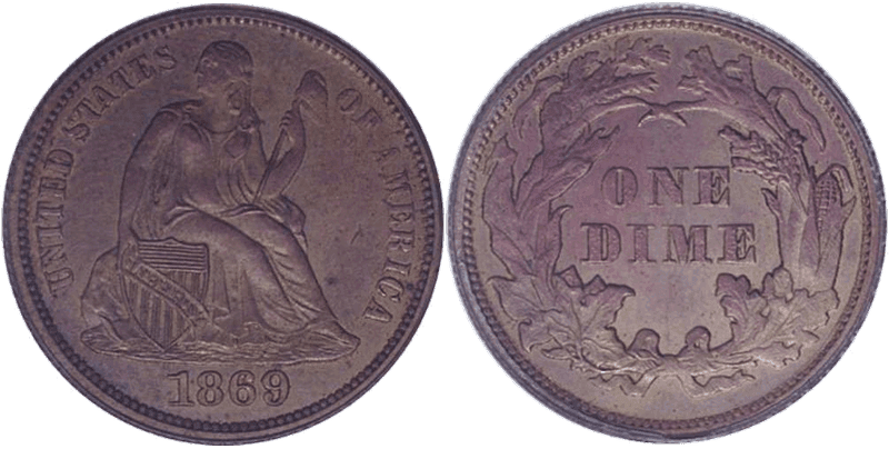 1869 Proof Dime Pattern - J-718