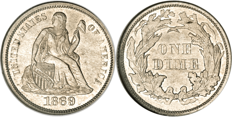 1869 Proof Dime Pattern - J-720