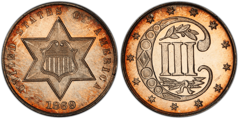 1869 Proof Silver Three Cent Piece