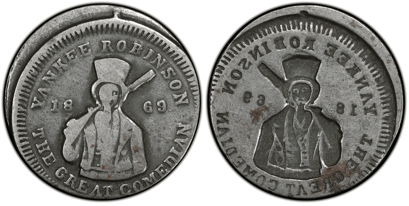 1869 Token F-692a-1 Iron PE Yankee Robinson, Full Brockage Rev IL