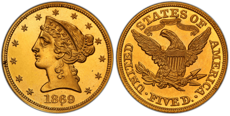 1869 Liberty Head Half Eagle