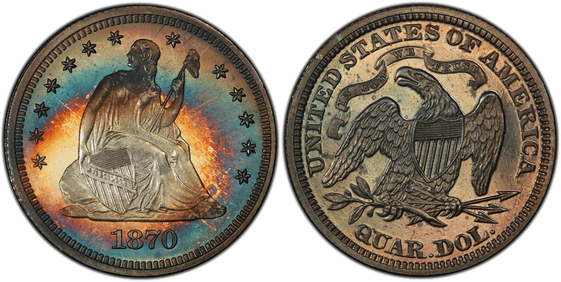 1870 Proof Seated Liberty Quarter