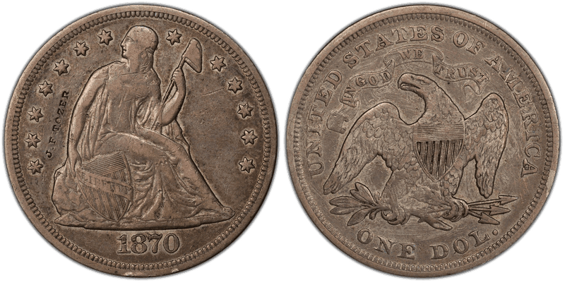 1870 Seated Liberty Dollar - Brunk T-381 J.F. Tozer