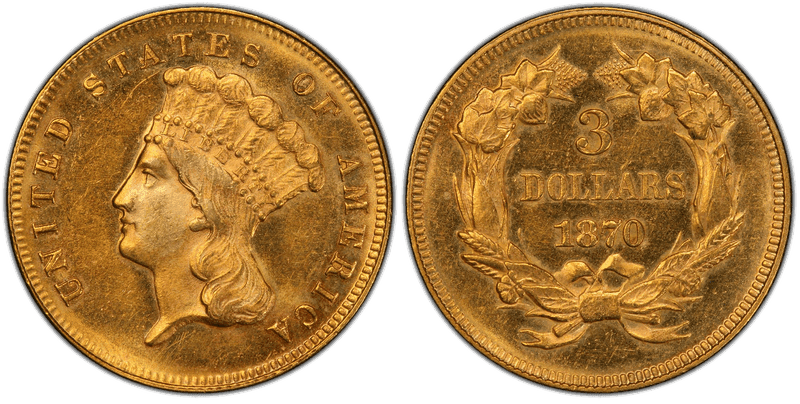 1870 Indian Princess Three Dollar