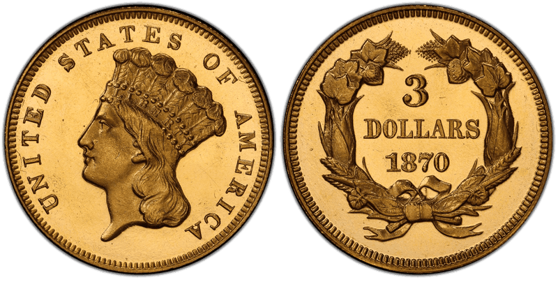 1870 Proof Indian Princess Three Dollar