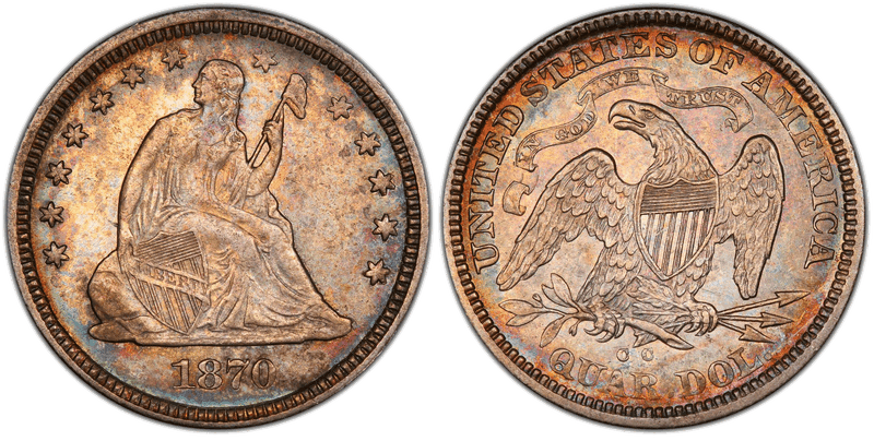 1870 Seated Liberty Quarter
