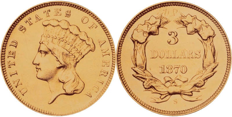 1870 (S) Indian Princess Three Dollar