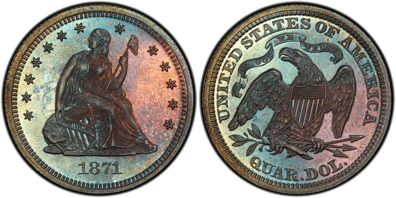 1871 Proof Seated Liberty Quarter