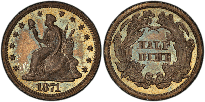 1871 Proof Half Dime Pattern - J-1068