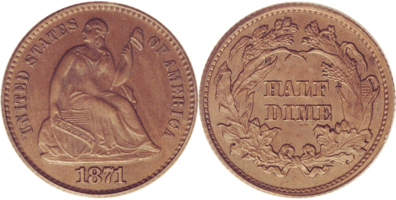 1871 Proof Half Dime Pattern - J-1071