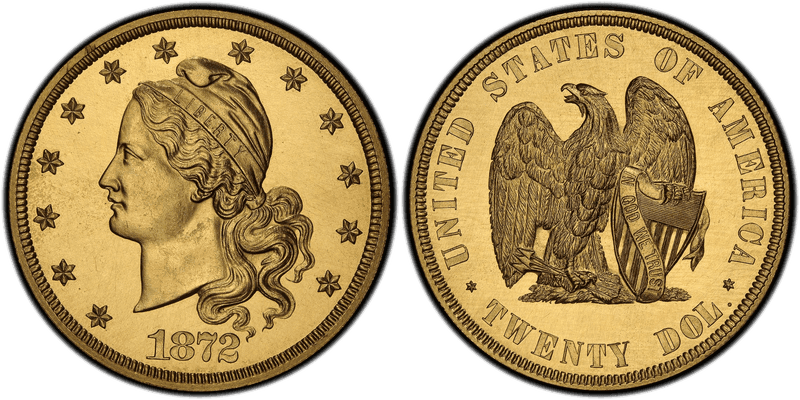 1872 Proof Double Eagle Pattern - J-1251, Gilt, Amazonian