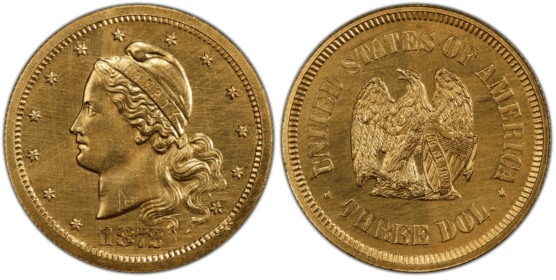 1872 Proof Three Dollar Pattern - J-1236, Gilt, Amazonian