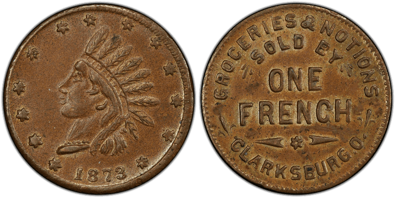 (1873) Civil War Store Card F-NC-OH-G, 1a, One French