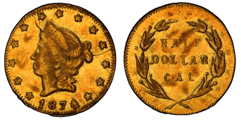 1874 Gold Half Dollar - BG-1034