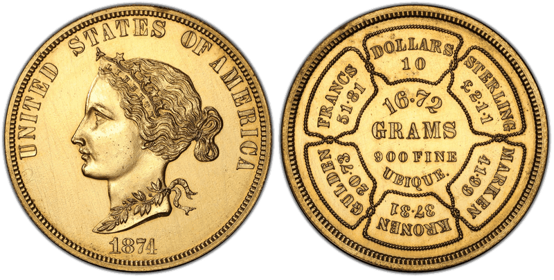 1874 Proof Eagle Pattern - J-1374, Gilt