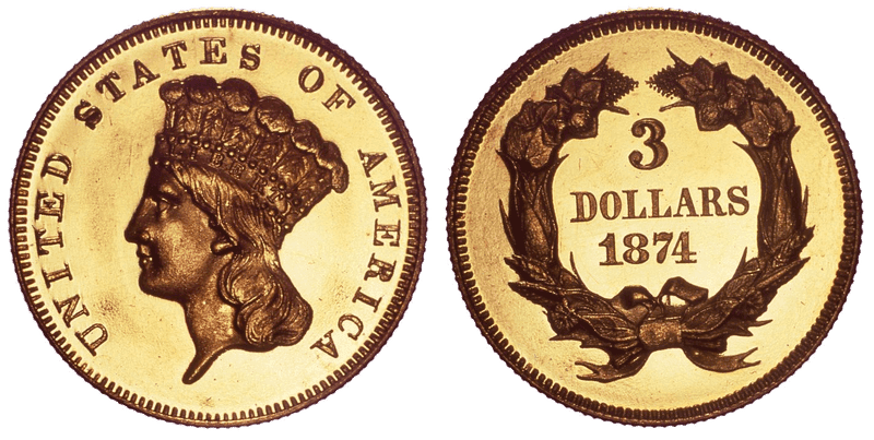1874 Indian Princess Three Dollar