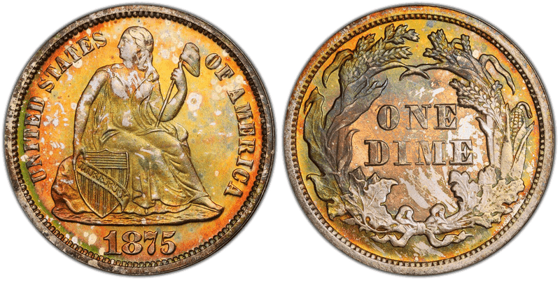 1875 Proof Seated Liberty Dime