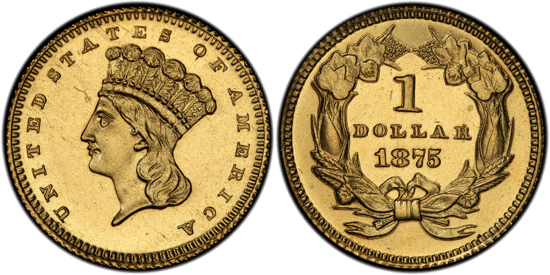 1875 Proof Dollar Pattern - J-1432, Gilt