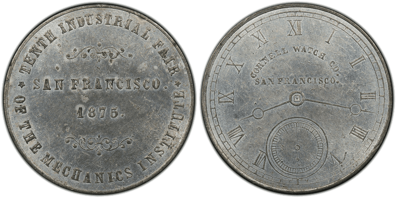 (1875) Silvered White Metal Token Rulau Ca-SF 28, Cornell Watch Co.