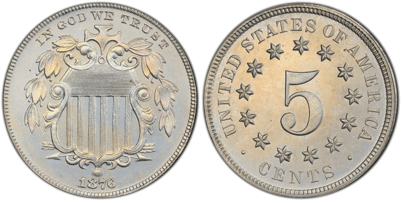 1876 Proof Shield Nickel
