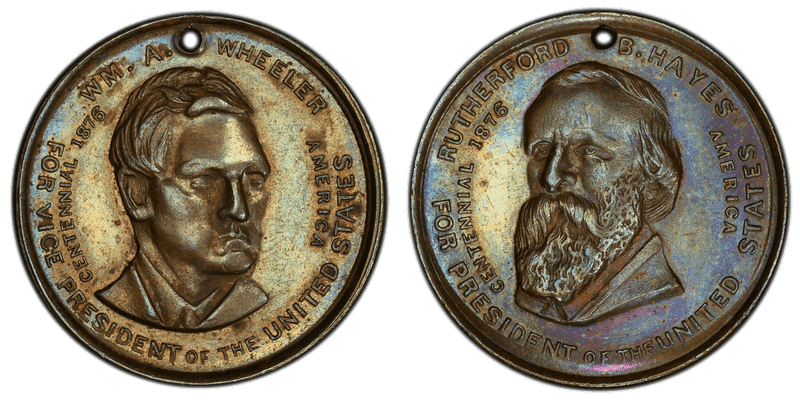 1876 Bronze Medal DeWitt RBH 1876-5, Pierced Hayes & Wheeler Campaign