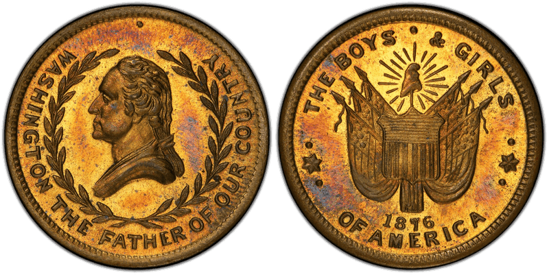 1876 Brass Medal GW-845, 3rd Obv Boys & Girls of America