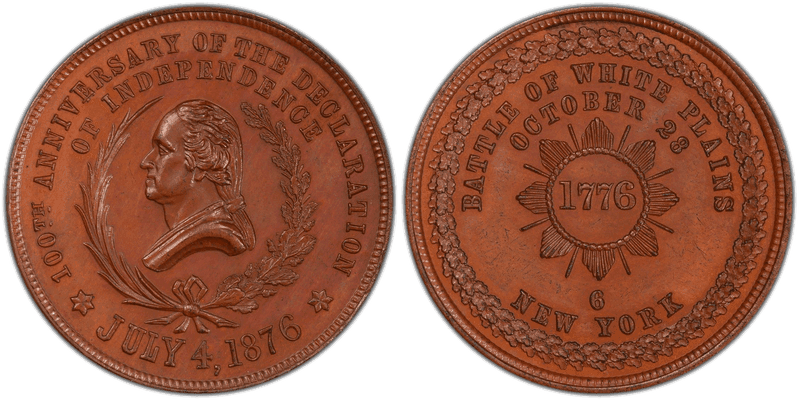 1876 Bronze Medal GW-897, 2nd Obv White Plains, No. 6 PA