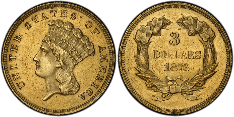1876 Proof Three Dollar Pattern - J-1483, Gilt