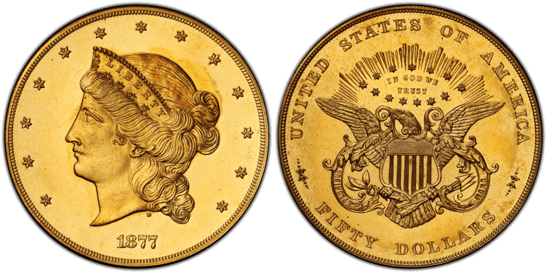 1877 Proof Fifty Dollar Pattern - J-1549, Gilt