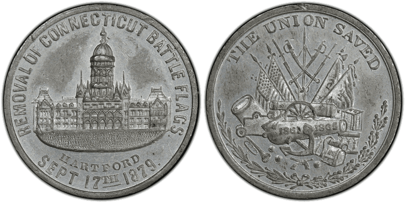 (1879) White Metal Token Rulau Ct-Ha 8, Removal of Battle Flags