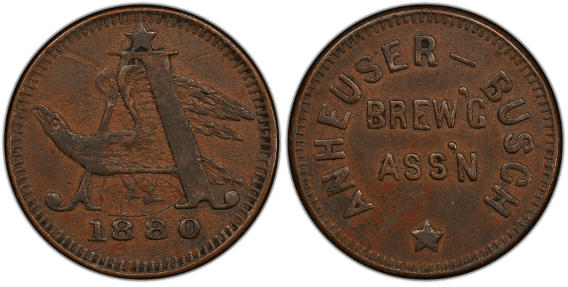 (1880) Copper Token Rulau MO-SL 2, Anheuser-Busch