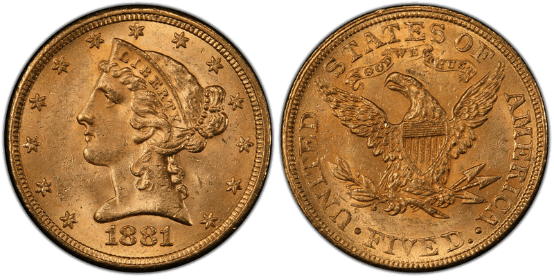 1881 Liberty Head Half Eagle - 1/0