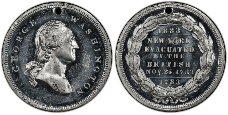 1883 White Metal Medal GW-1013, Holed Evacuation of New York