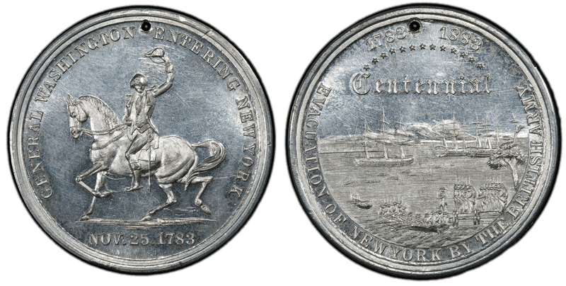 1883 White Metal Medal GW-997, Holed Evacuation of New York