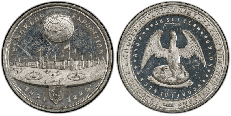 1885 White Metal So-Called Dollar HK-143b, Worlds Expo, New Orleans