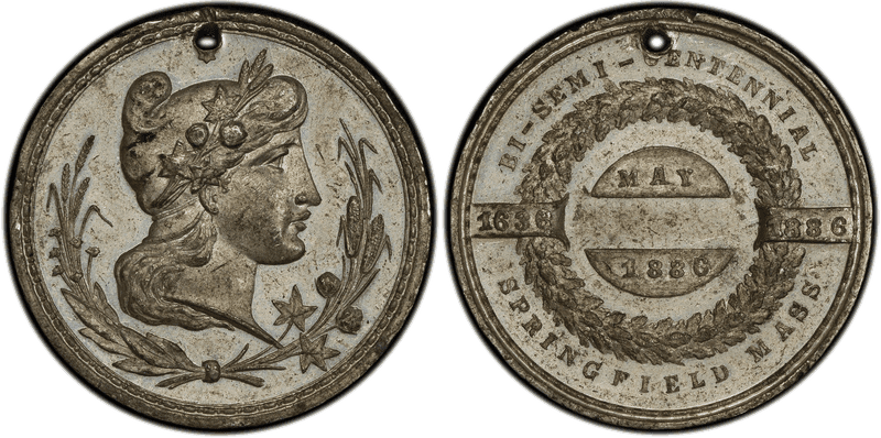 1886 Medal Bi-Semi-Centennial White Metal 35mm Springfield MA