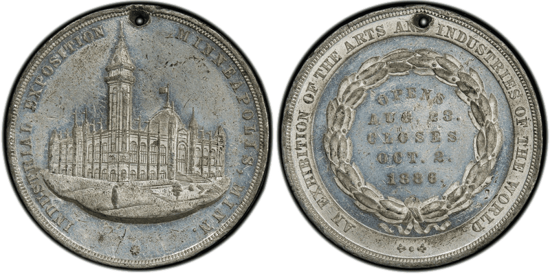 1886 Medal Industrial Expo Minneapolis Minnesota White Metal 38mm, Holed(Regular Strike)