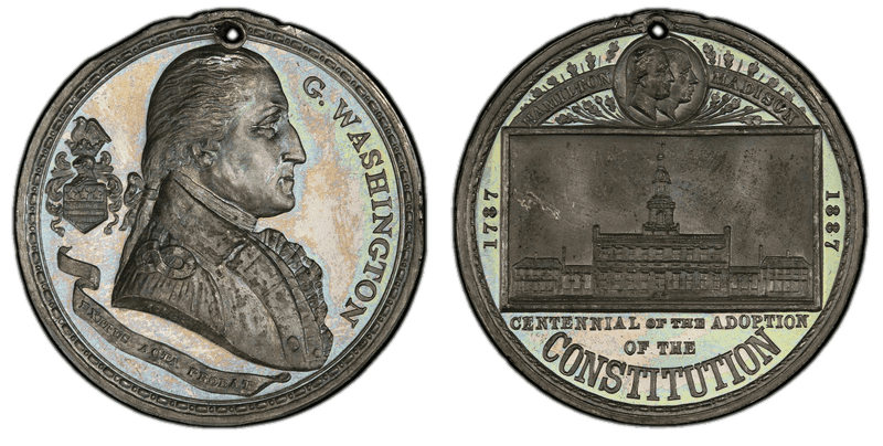 1887 White Metal Medal GW-1009, Holed Constitution Centennial