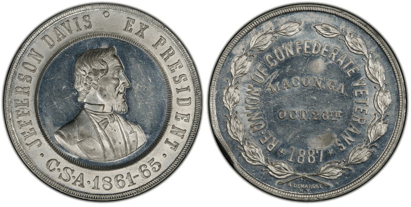 1887 Medal Reunion of Confederate Veterans Jefferson Davis White Metal 38mm