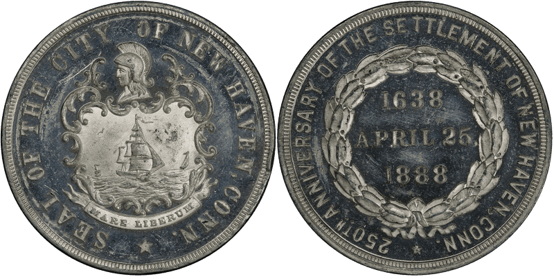 1888 White Metal So-Called Dollar HK-613, New Haven 250th Anniversary