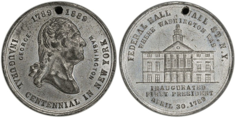 1889 Medal Douglas-24 White Metal Holed Lovett-Inaugural Centennial