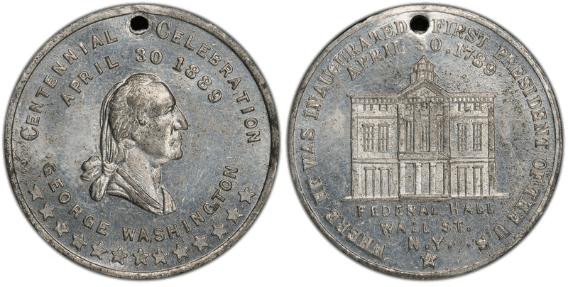 1889 Medal Douglas-28 White Metal Holed Inauguration Centennial