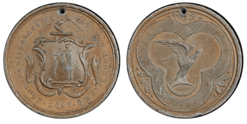 1889 Medal Storer-390 Bronzed Lead 250th Anniv. Taunton, MA