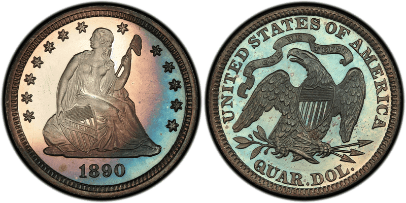 1890 Proof Seated Liberty Quarter