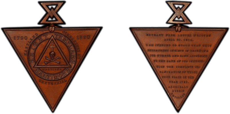 1890 Medal Knight Templars Baltimore Bronze MD Commandery Centennial