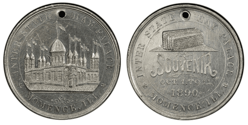 (1890) White Metal Token Rulau Mom-1, Interstate Hay Palace