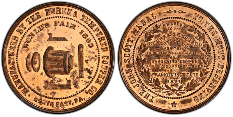 1893 Medal Eglit-22 Copper The John Scott Medal