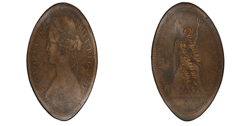 1893 Medal Elgit-375c Over Rolled GB 1D Columbian Exposition