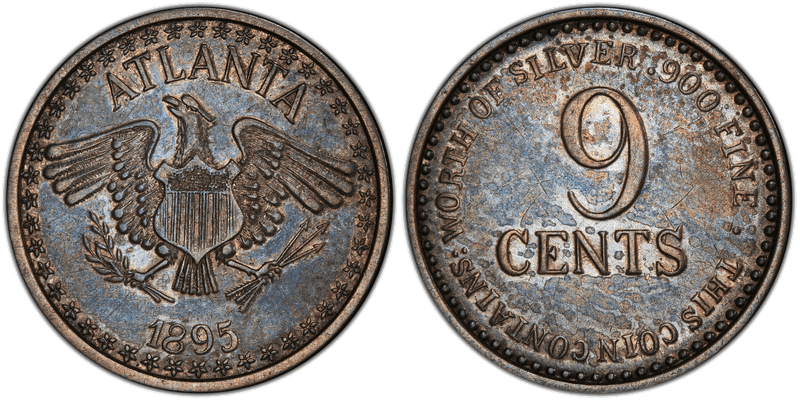 (1895) Silver Token Rulau Atla-1, 9¢ Trade Token Atlanta Cotton States Exposition